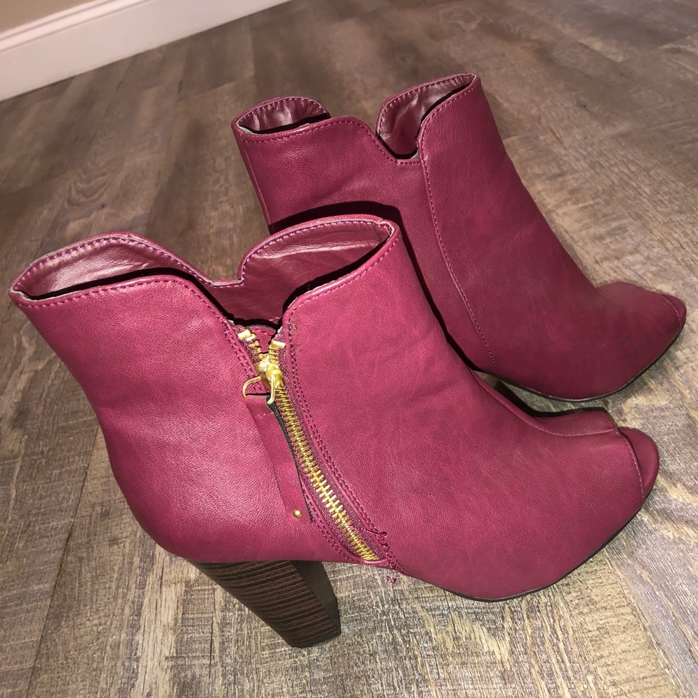 Burgundy Open Toe Bootie With Zipper - image 3